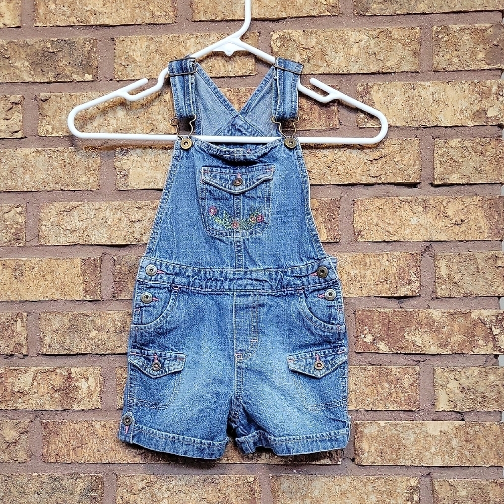 Oshkosh Kids Cotton Denim Overalls Embroidered Floral Size 4T